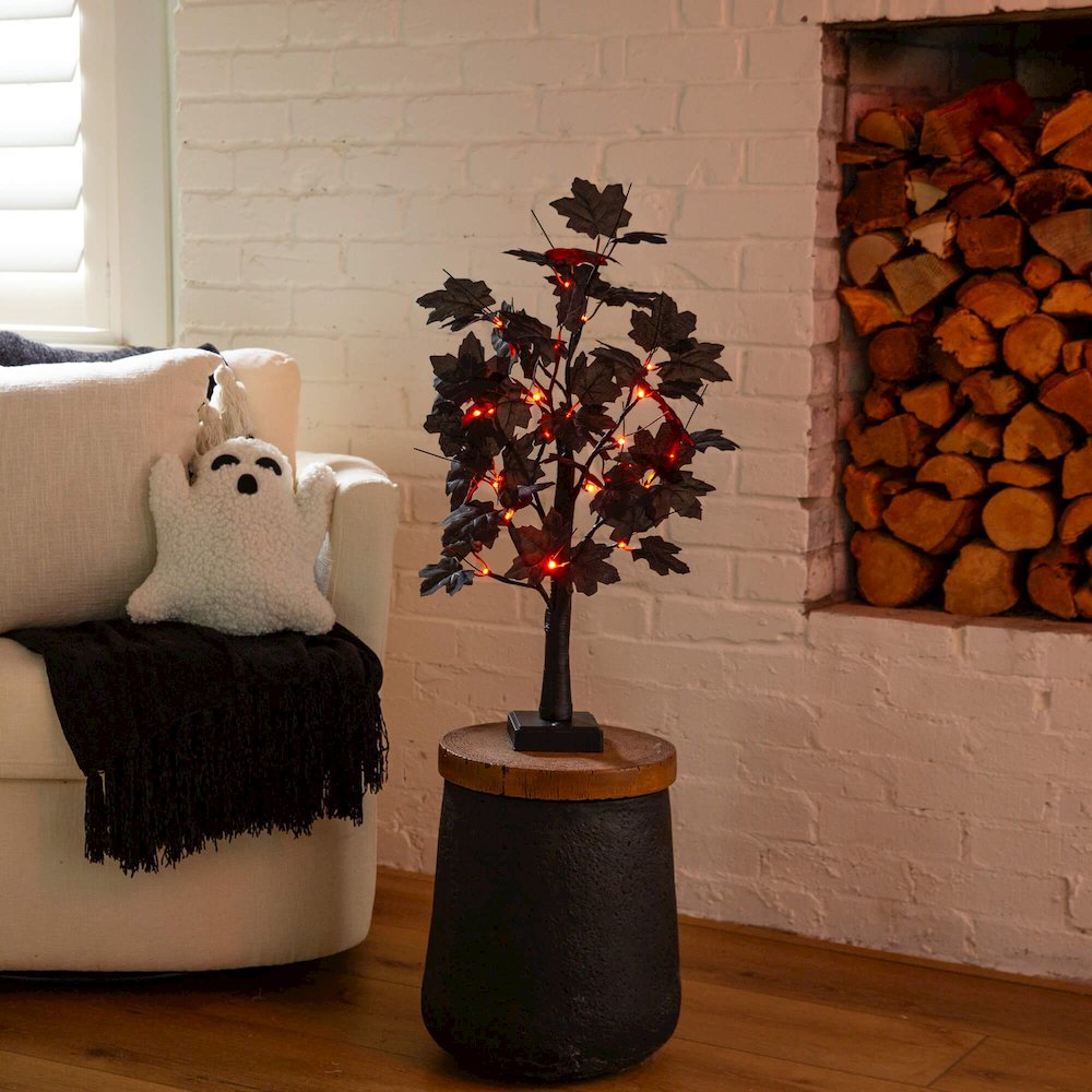 2ft. Pre-Lit Artificial Halloween Black Maple Tree with 24 LED Lights