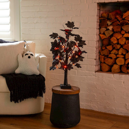2ft. Pre-Lit Artificial Halloween Black Maple Tree with 24 LED Lights