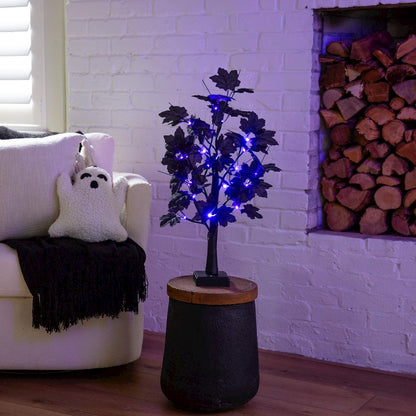 2ft. Pre-Lit Artificial Halloween Black Maple Tree with 24 LED Lights