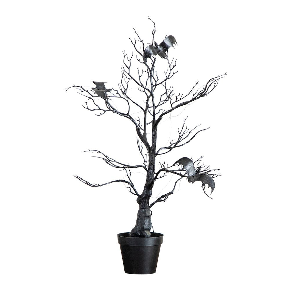 2ft. Pre-Lit Artificial Halloween Black Spooky Twig Tree with Bats