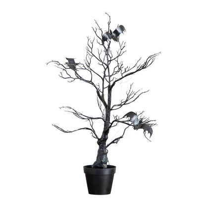 2ft. Pre-Lit Artificial Halloween Black Spooky Twig Tree with Bats