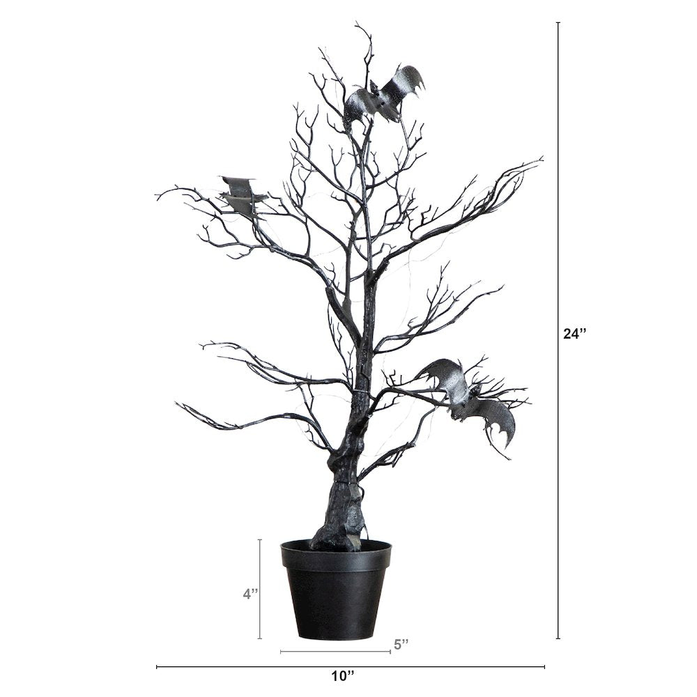 2ft. Pre-Lit Artificial Halloween Black Spooky Twig Tree with Bats