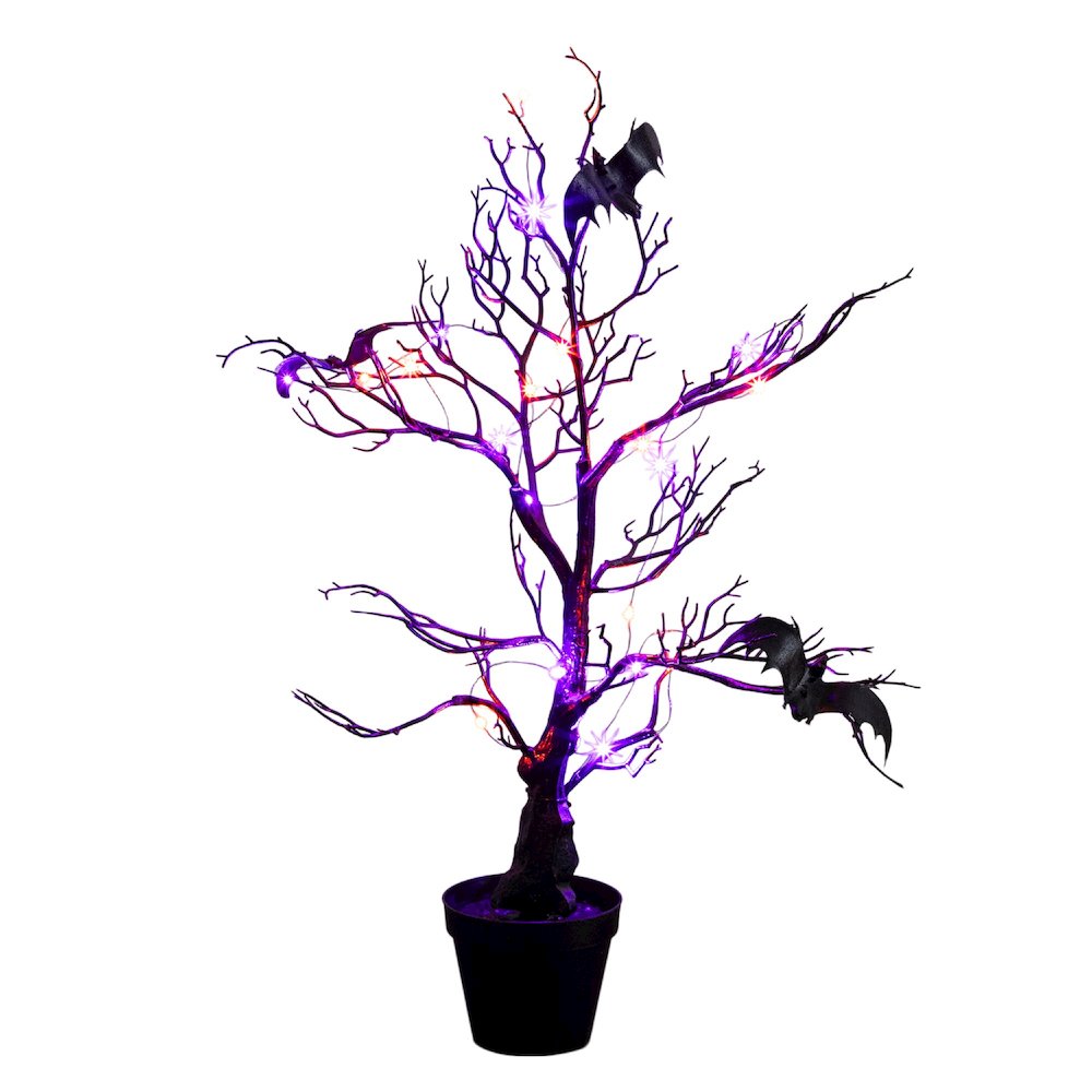 2ft. Pre-Lit Artificial Halloween Black Spooky Twig Tree with Bats