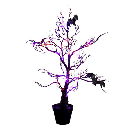 2ft. Pre-Lit Artificial Halloween Black Spooky Twig Tree with Bats