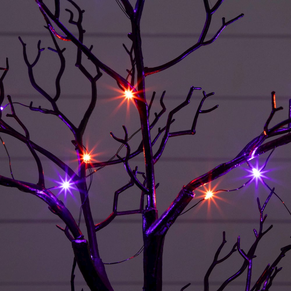 2ft. Pre-Lit Artificial Halloween Black Spooky Twig Tree with Bats
