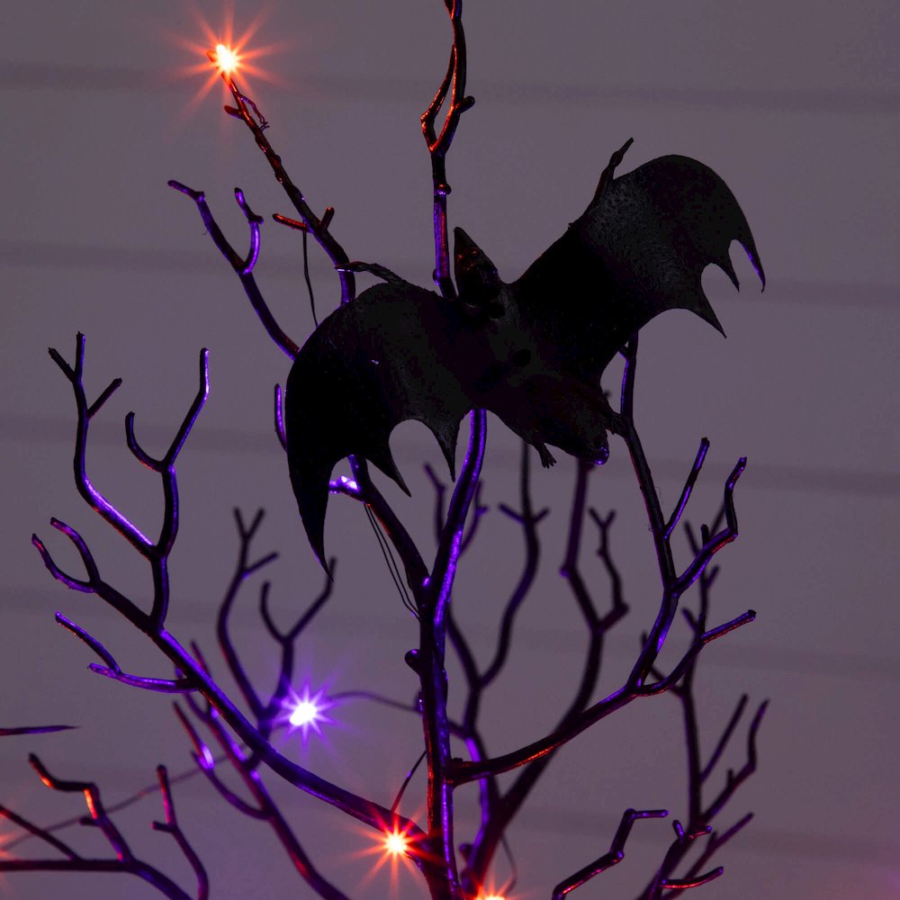 2ft. Pre-Lit Artificial Halloween Black Spooky Twig Tree with Bats
