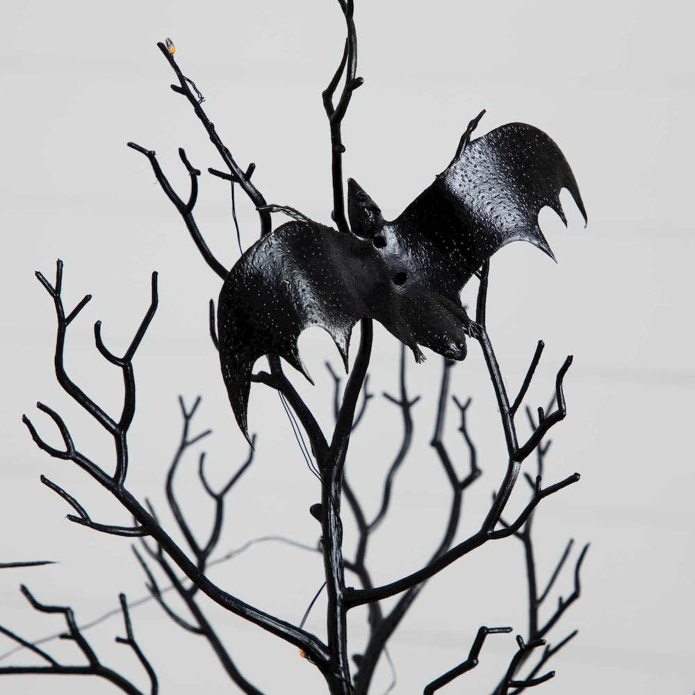 2ft. Pre-Lit Artificial Halloween Black Spooky Twig Tree with Bats
