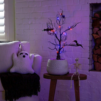 2ft. Pre-Lit Artificial Halloween Black Spooky Twig Tree with Bats