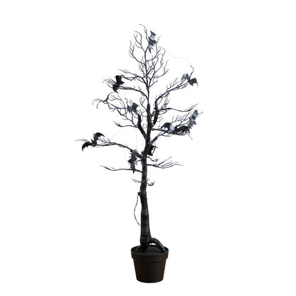 4ft. Pre-Lit Artificial Halloween Black Spooky Twig Tree with Bats