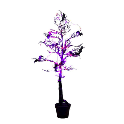 4ft. Pre-Lit Artificial Halloween Black Spooky Twig Tree with Bats