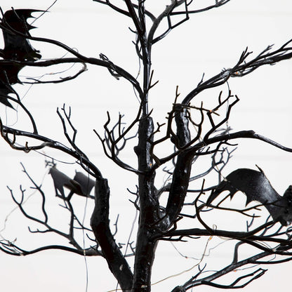 4ft. Pre-Lit Artificial Halloween Black Spooky Twig Tree with Bats