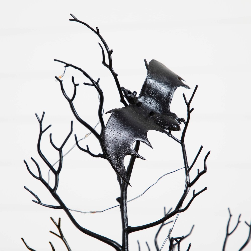 4ft. Pre-Lit Artificial Halloween Black Spooky Twig Tree with Bats