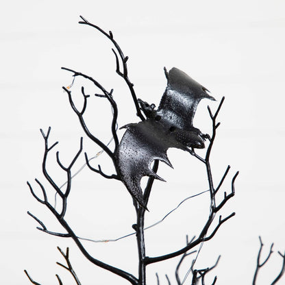 4ft. Pre-Lit Artificial Halloween Black Spooky Twig Tree with Bats