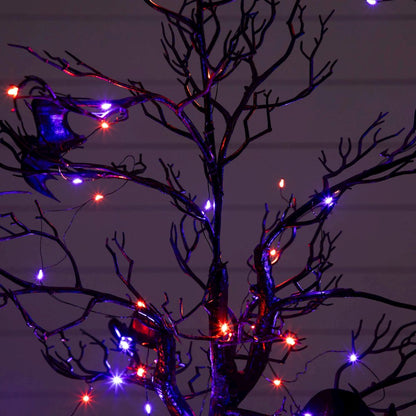 4ft. Pre-Lit Artificial Halloween Black Spooky Twig Tree with Bats