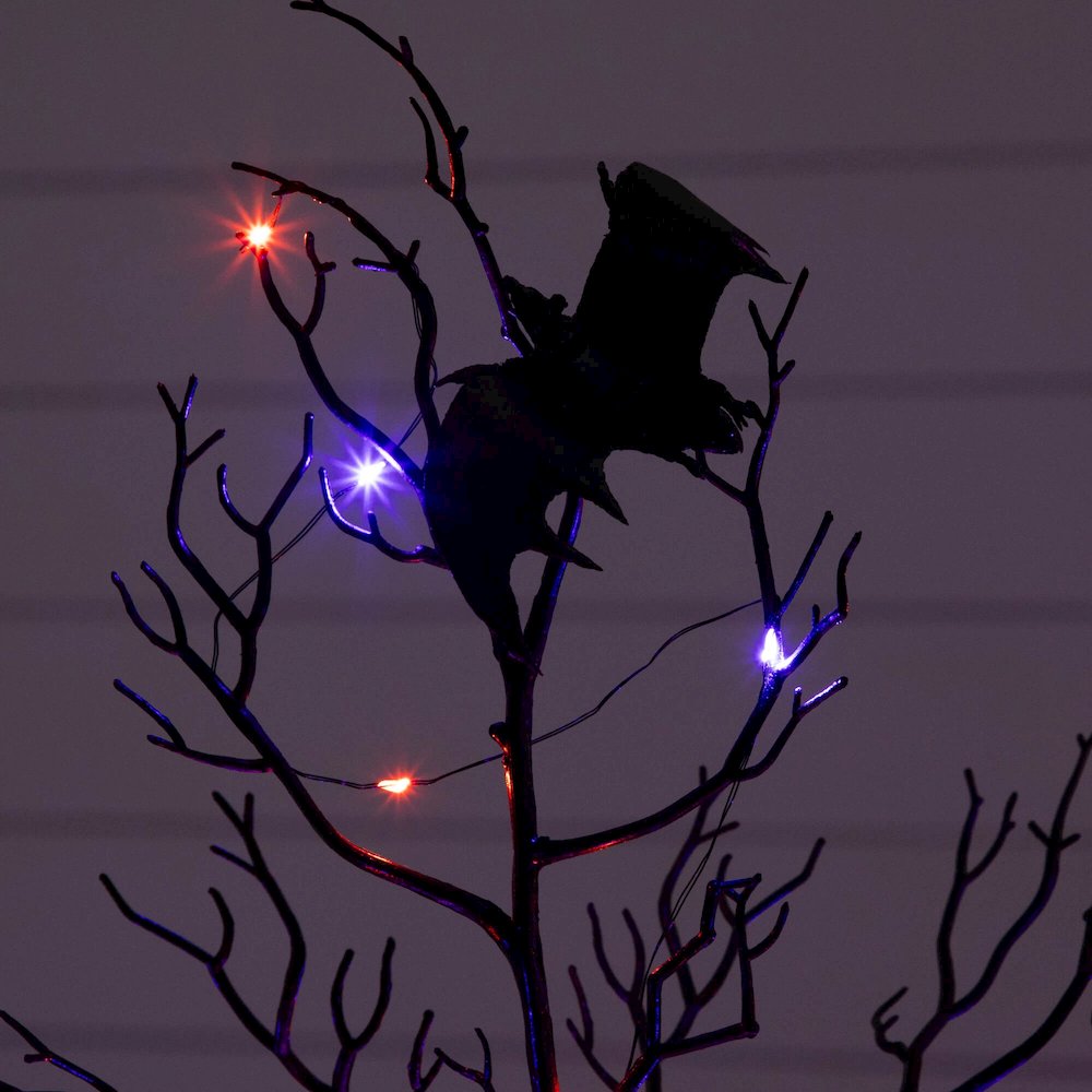 4ft. Pre-Lit Artificial Halloween Black Spooky Twig Tree with Bats