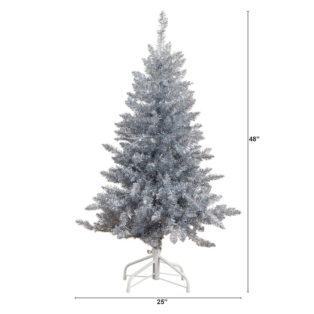 4ft. Artificial Silver Christmas Tree with 130 Cool White LED Lights