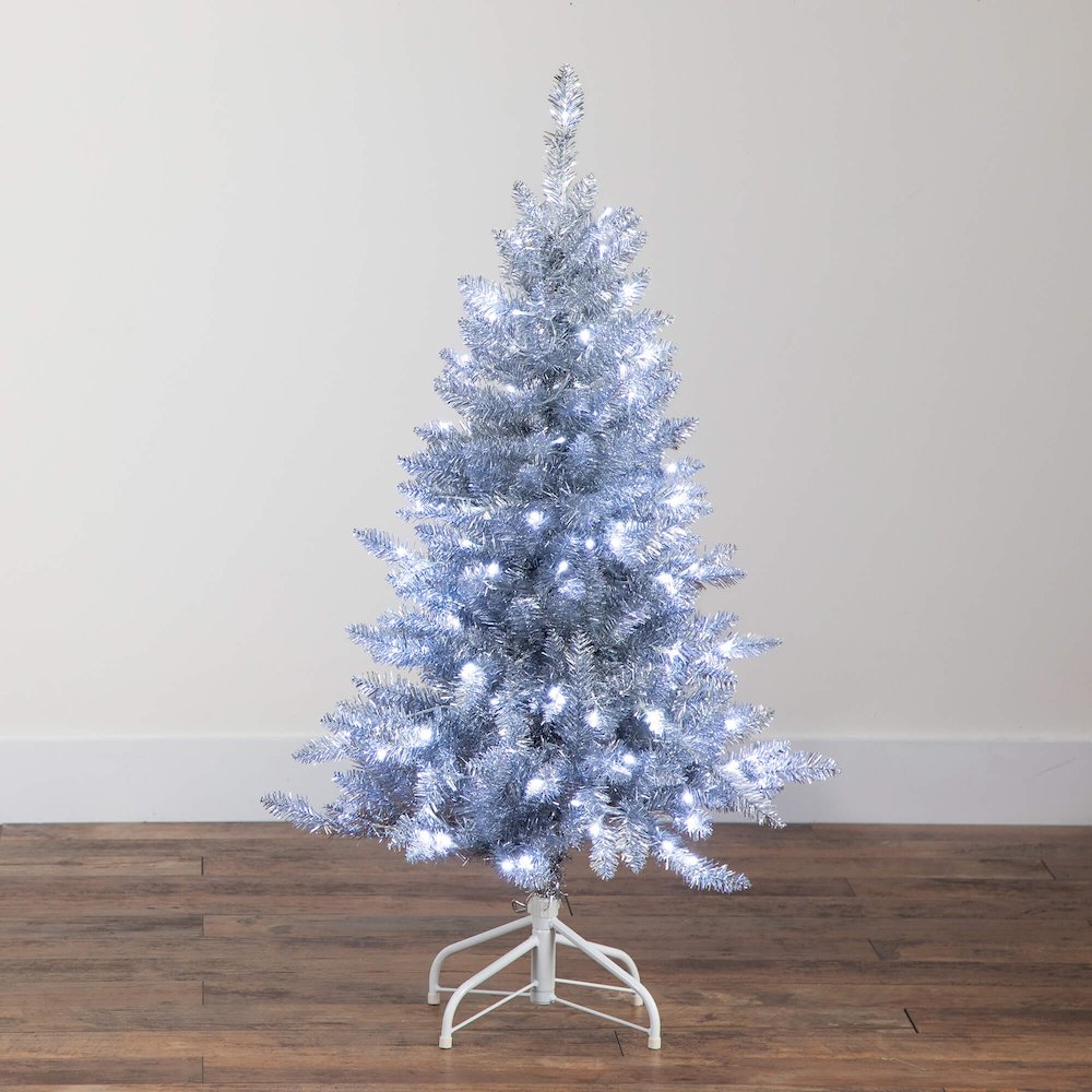 4ft. Artificial Silver Christmas Tree with 130 Cool White LED Lights
