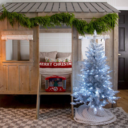 4ft. Artificial Silver Christmas Tree with 130 Cool White LED Lights