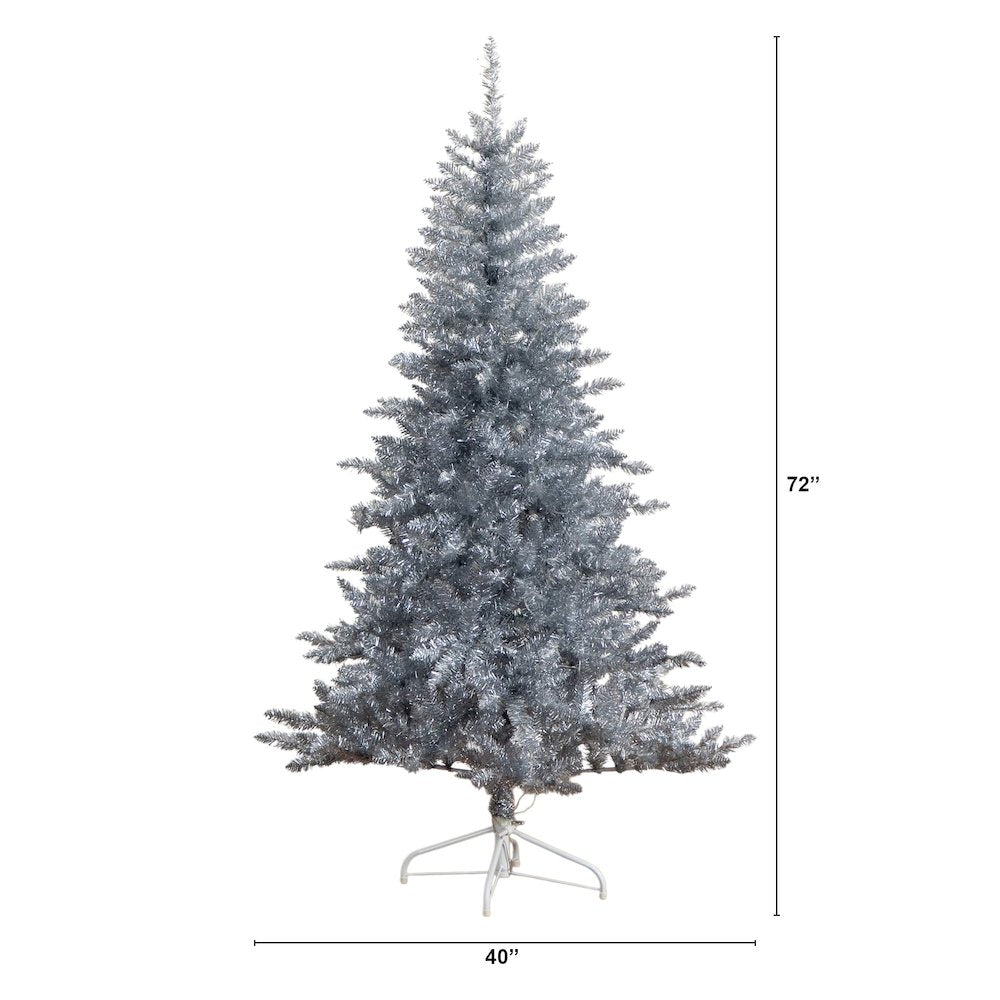 6ft. Artificial Silver Christmas Tree with 300 Cool White LED Lights