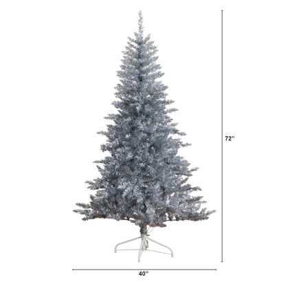 6ft. Artificial Silver Christmas Tree with 300 Cool White LED Lights