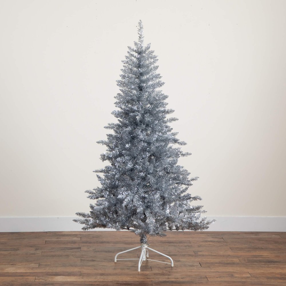 6ft. Artificial Silver Christmas Tree with 300 Cool White LED Lights