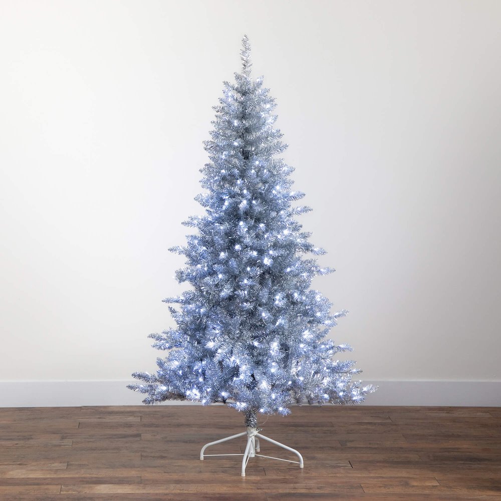 6ft. Artificial Silver Christmas Tree with 300 Cool White LED Lights