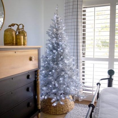 6ft. Artificial Silver Christmas Tree with 300 Cool White LED Lights