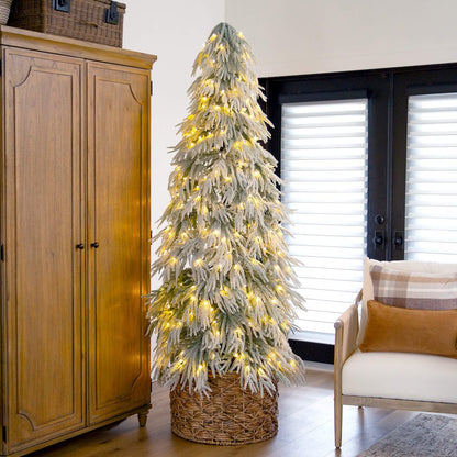 7ft. Flocked Down Swept Artificial Christmas Tree with 300 LED Lights