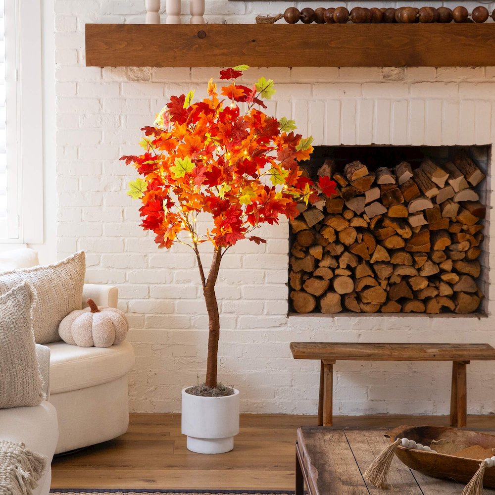 5ft. Pre-Lit Shades of Autumn Maple Artificial Fall Tree with 270 LED Lights