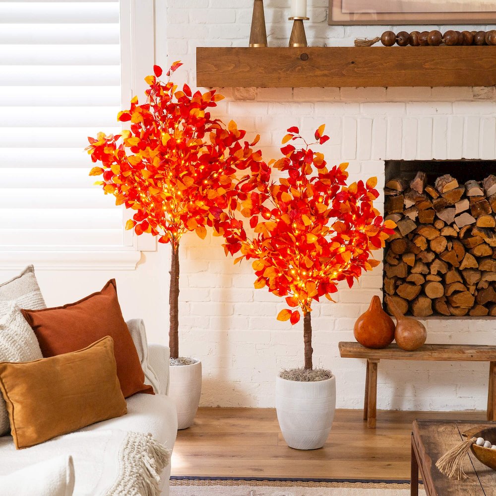 4ft. Pre-Lit Autumn Artificial Fall Tree with 160 Warm White LED Lights