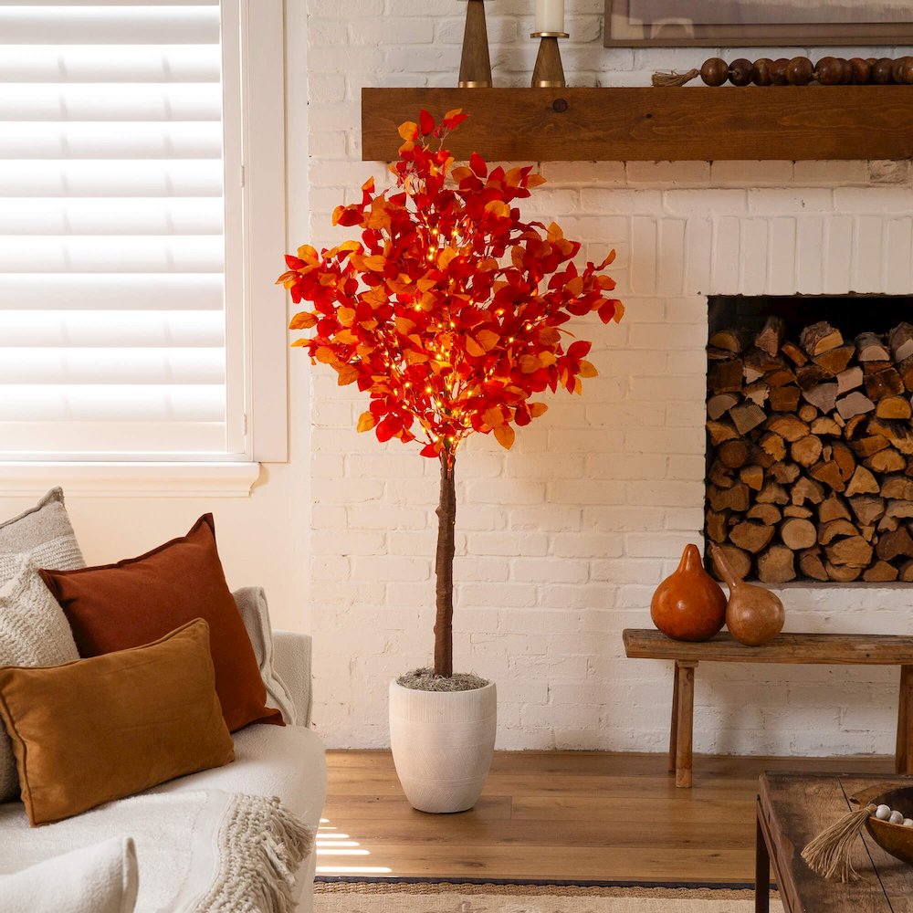 5ft. Pre-Lit Autumn Artificial Fall Tree with 200 Warm White LED Lights