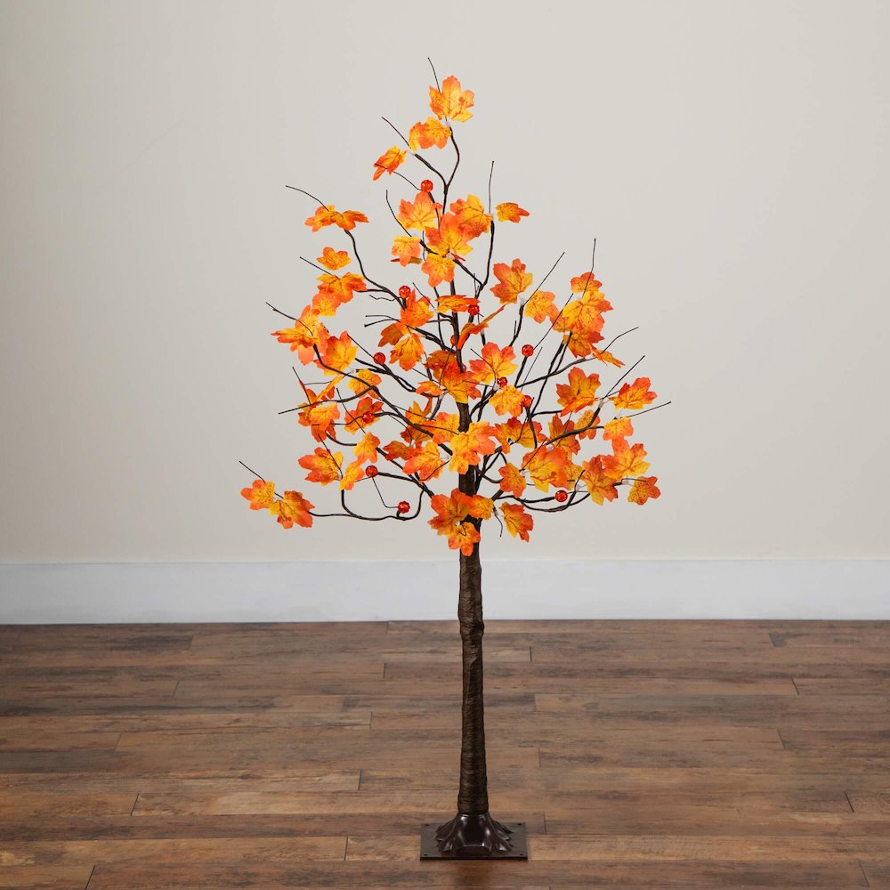 4ft. Pre-Lit Minimalist Autumn Maple Artificial Fall Tree with 56 LED Lights