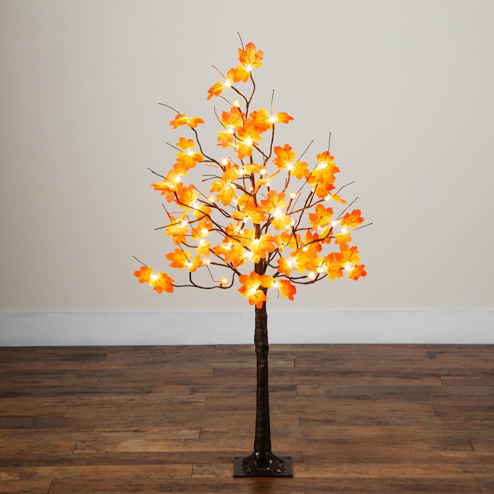4ft. Pre-Lit Minimalist Autumn Maple Artificial Fall Tree with 56 LED Lights