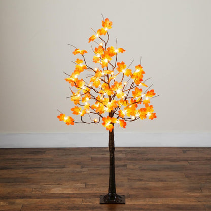 4ft. Pre-Lit Minimalist Autumn Maple Artificial Fall Tree with 56 LED Lights