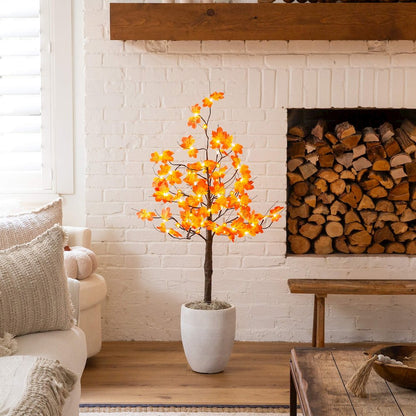 4ft. Pre-Lit Minimalist Autumn Maple Artificial Fall Tree with 56 LED Lights