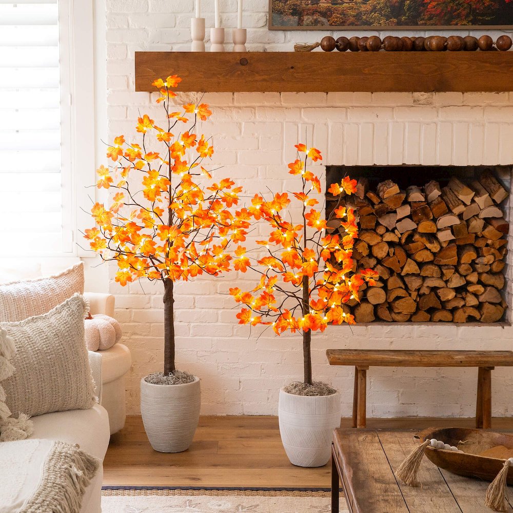 4ft. Pre-Lit Minimalist Autumn Maple Artificial Fall Tree with 56 LED Lights