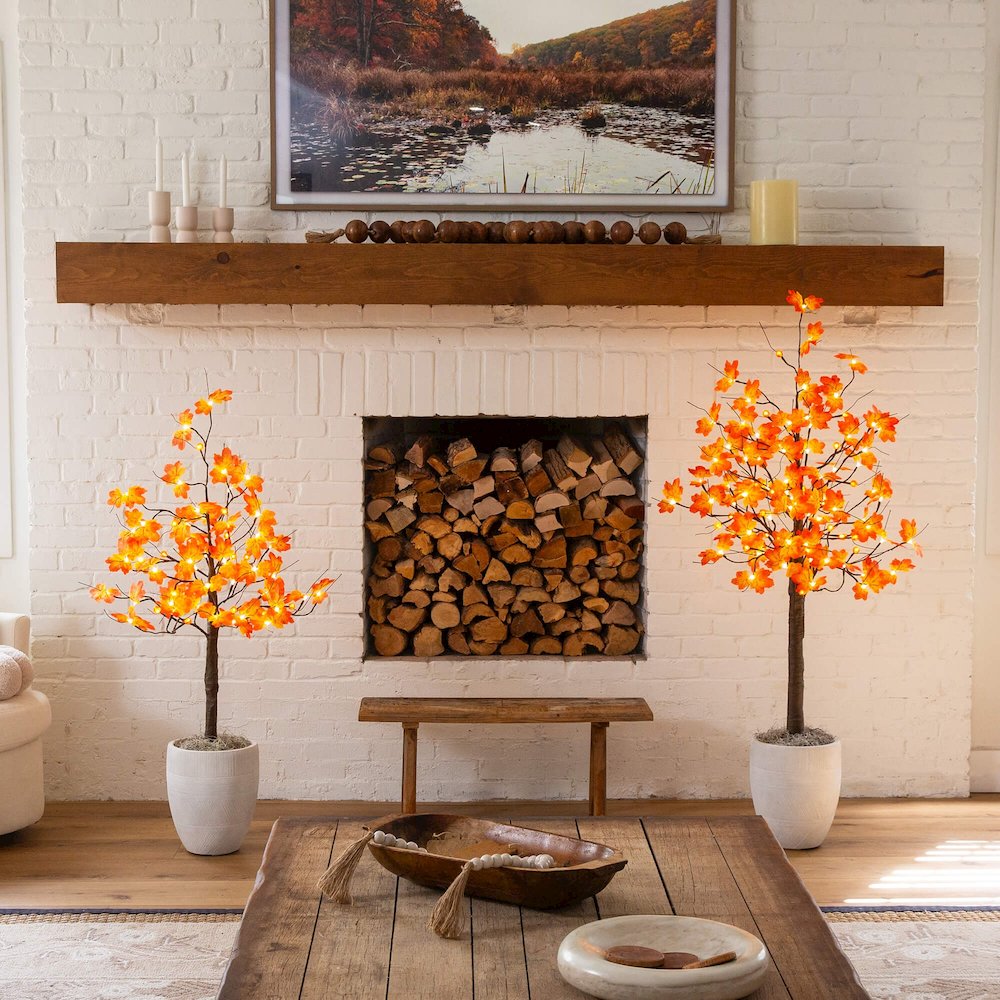 4ft. Pre-Lit Minimalist Autumn Maple Artificial Fall Tree with 56 LED Lights