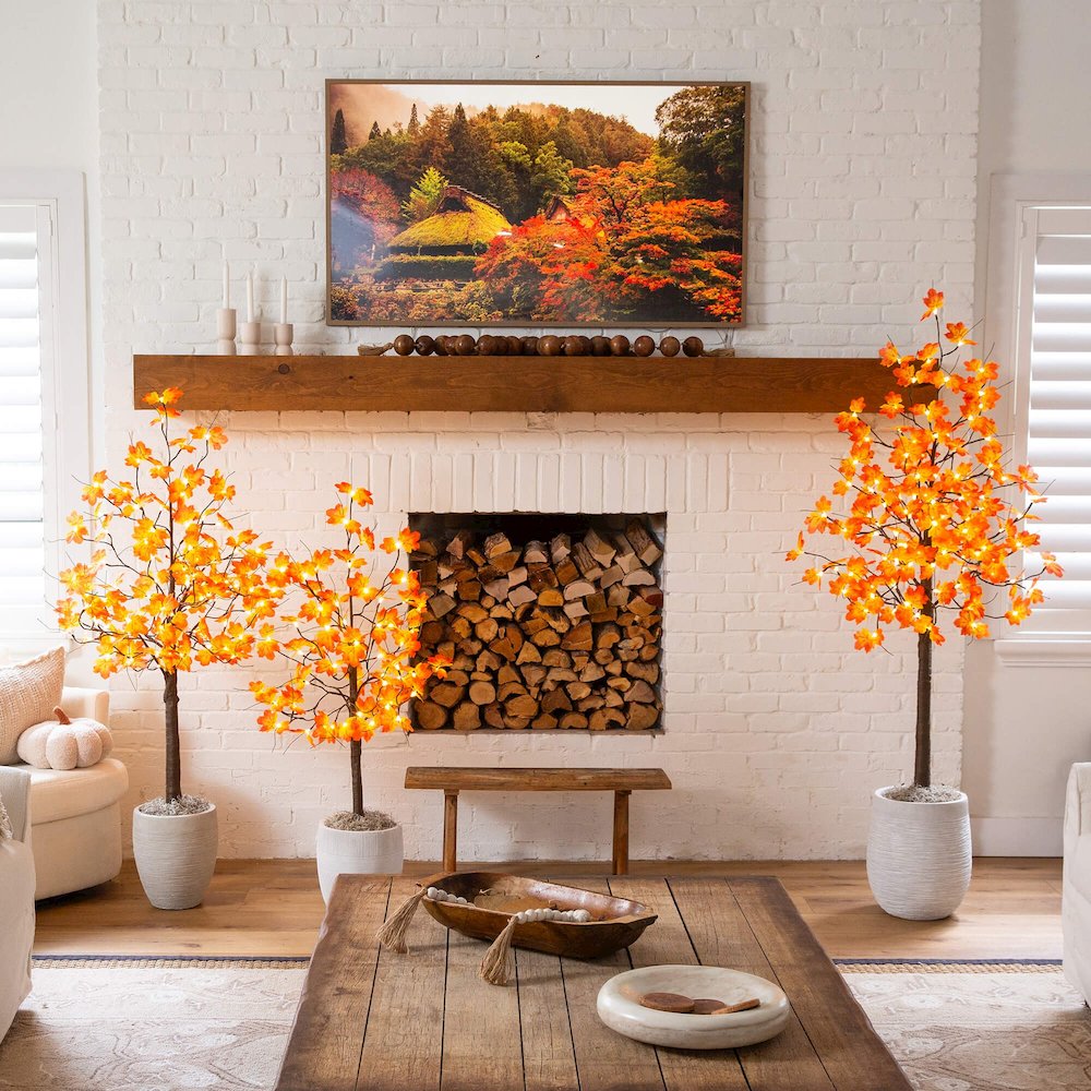 4ft. Pre-Lit Minimalist Autumn Maple Artificial Fall Tree with 56 LED Lights
