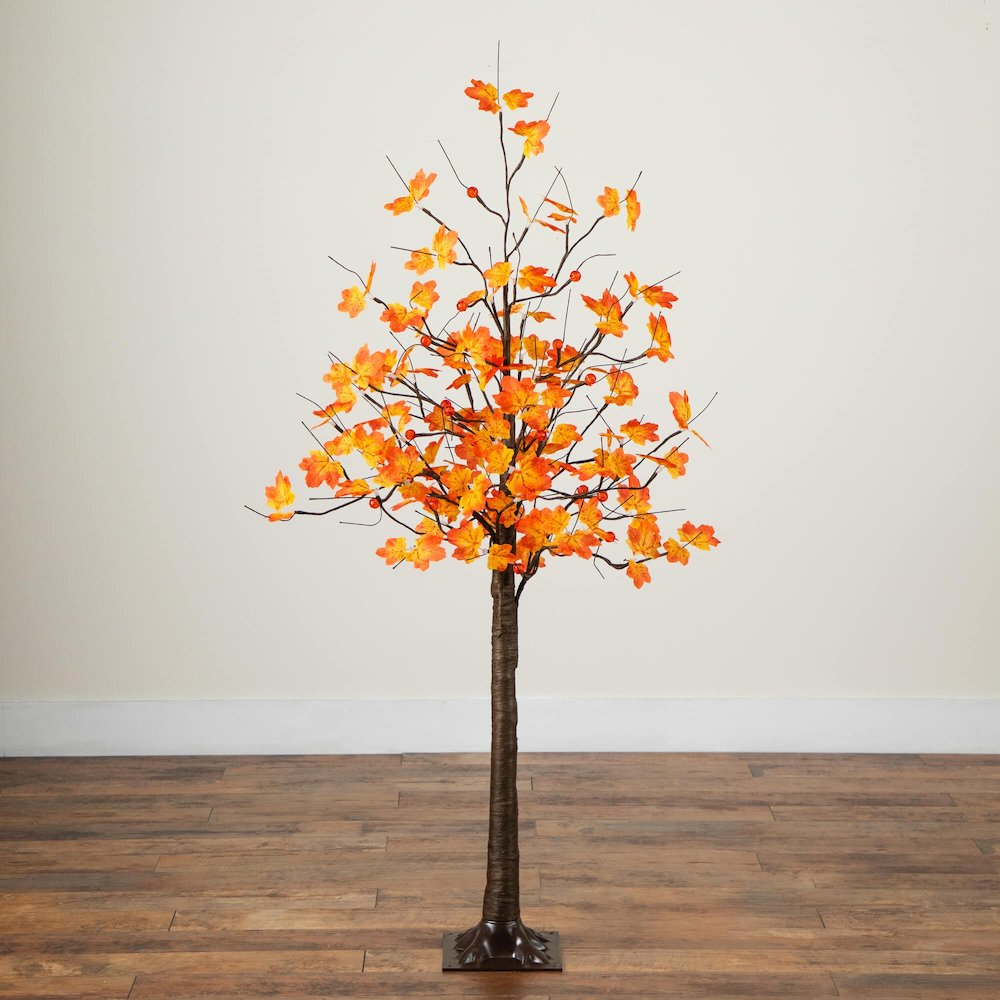 5ft. Pre-Lit Minimalist Autumn Maple Artificial Fall Tree with 96 LED Lights