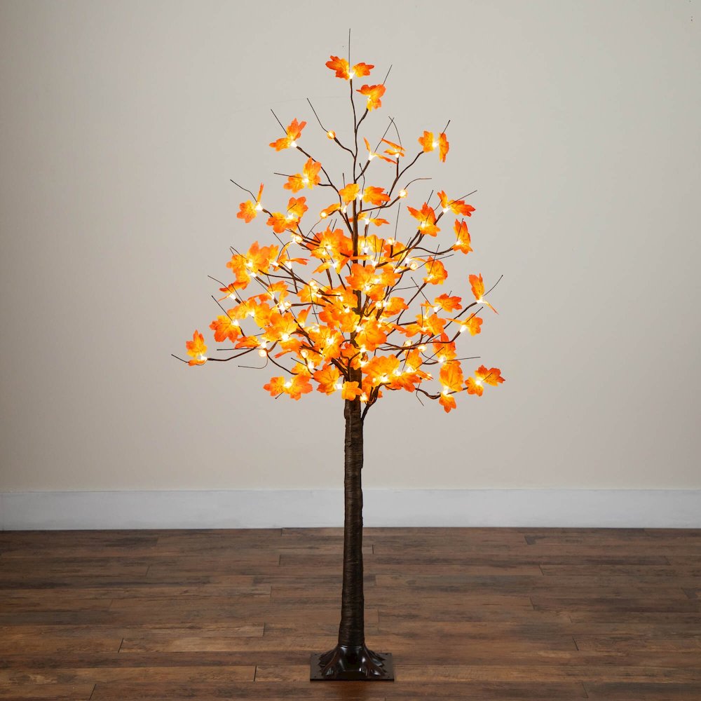5ft. Pre-Lit Minimalist Autumn Maple Artificial Fall Tree with 96 LED Lights