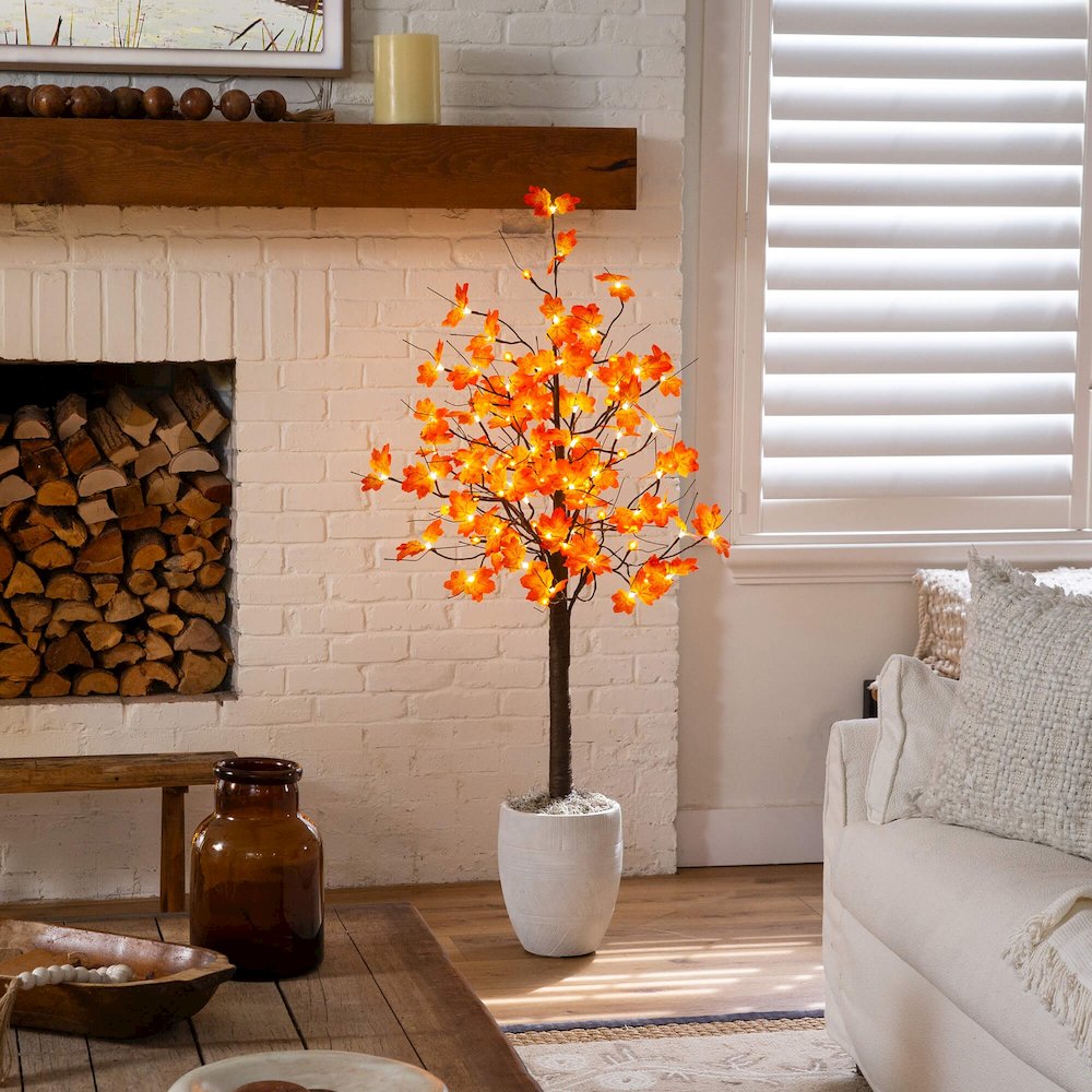 5ft. Pre-Lit Minimalist Autumn Maple Artificial Fall Tree with 96 LED Lights