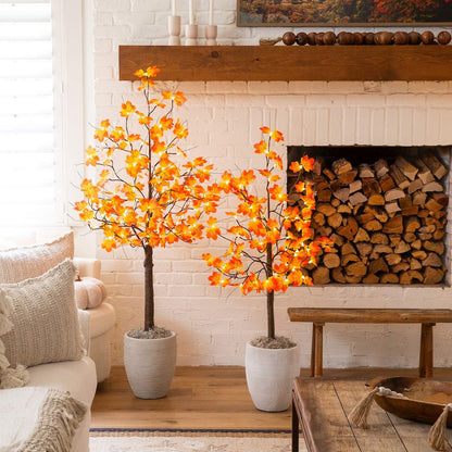 5ft. Pre-Lit Minimalist Autumn Maple Artificial Fall Tree with 96 LED Lights