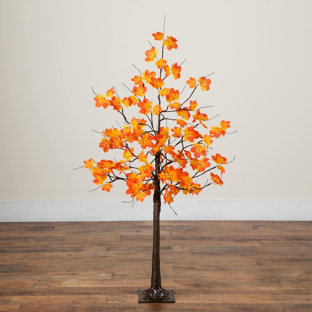 4ft. Pre-Lit Minimalist Autumn Maple Artificial Fall Tree with 56 LED Lights