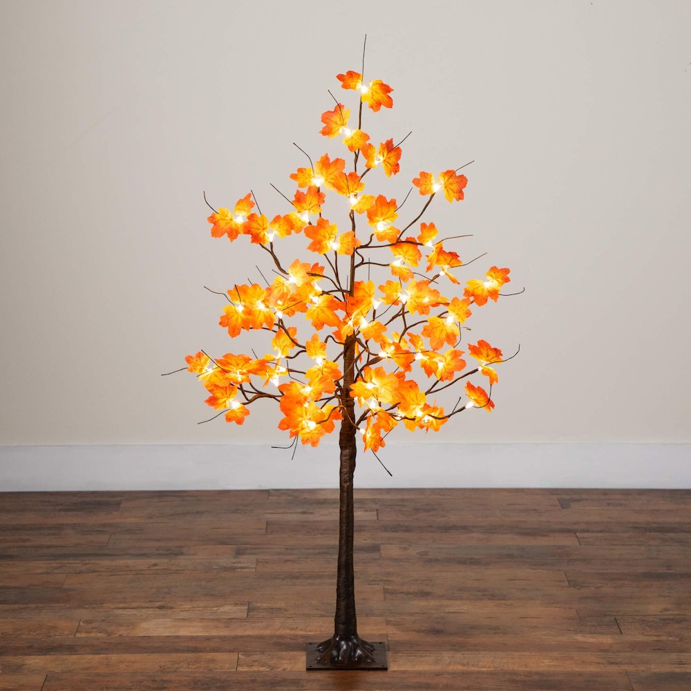 4ft. Pre-Lit Minimalist Autumn Maple Artificial Fall Tree with 56 LED Lights