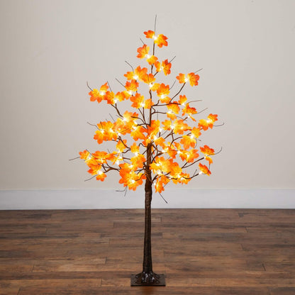 4ft. Pre-Lit Minimalist Autumn Maple Artificial Fall Tree with 56 LED Lights