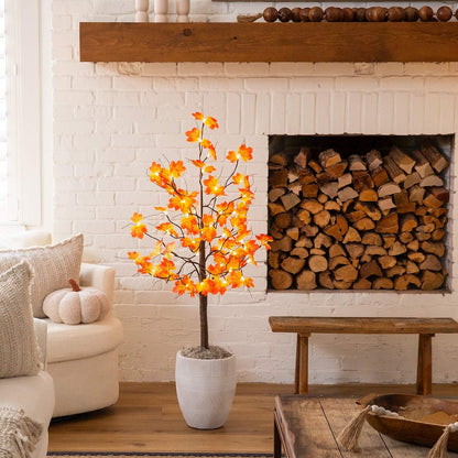 4ft. Pre-Lit Minimalist Autumn Maple Artificial Fall Tree with 56 LED Lights