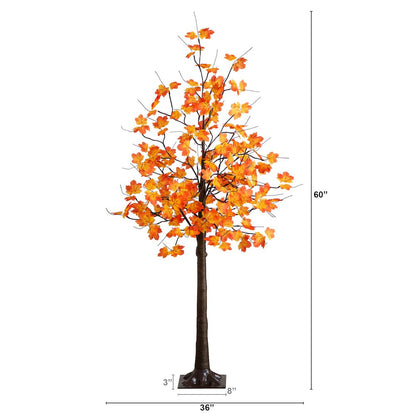 5ft. Pre-Lit Minimalist Autumn Maple Artificial Fall Tree with 96 LED Lights