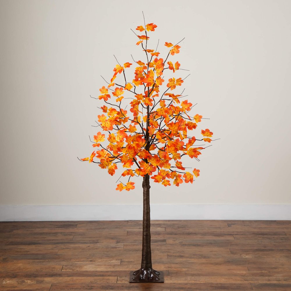 5ft. Pre-Lit Minimalist Autumn Maple Artificial Fall Tree with 96 LED Lights