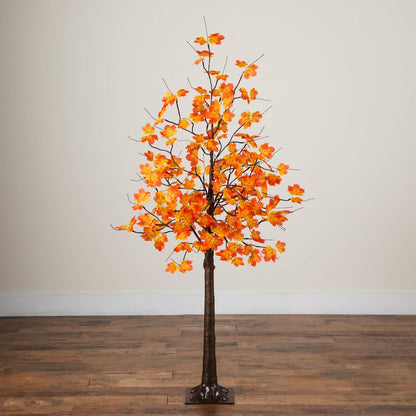 5ft. Pre-Lit Minimalist Autumn Maple Artificial Fall Tree with 96 LED Lights