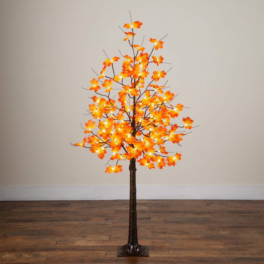 5ft. Pre-Lit Minimalist Autumn Maple Artificial Fall Tree with 96 LED Lights